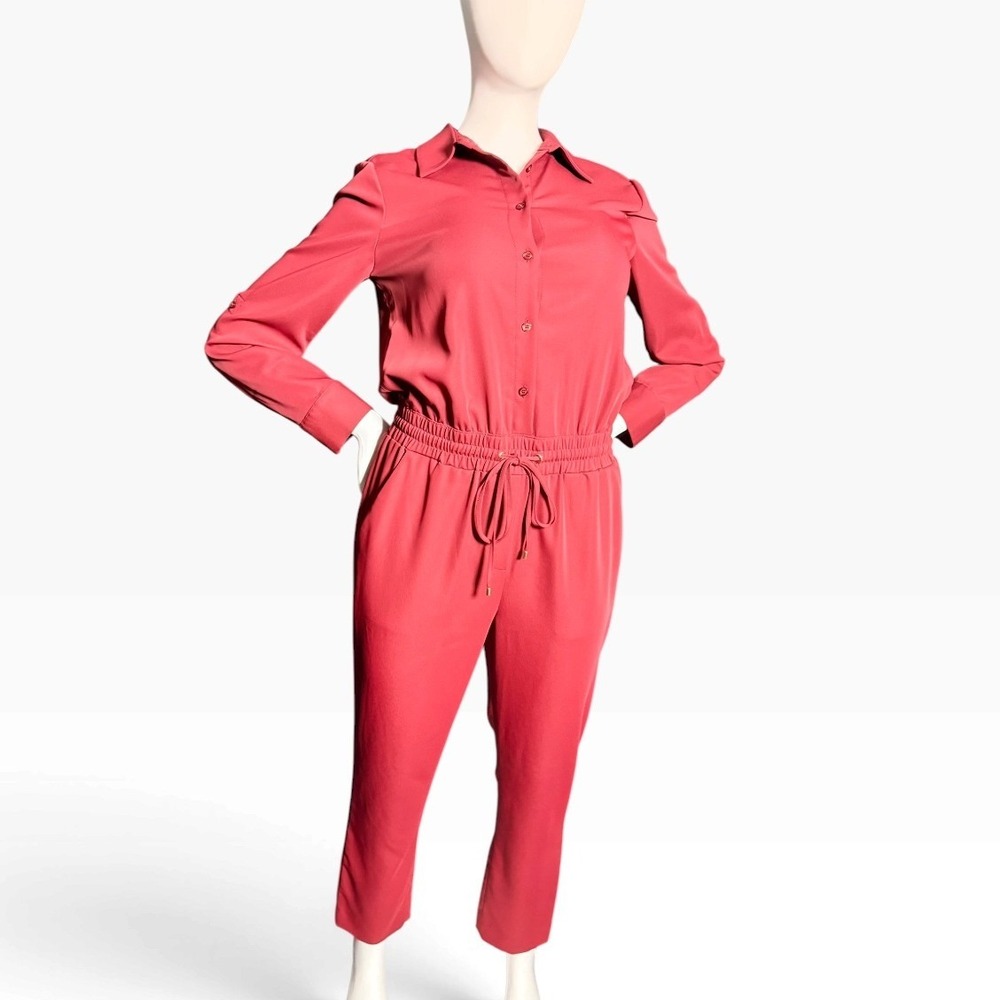 Alex Marie Jumpsuit Women's 6 Brownish Red Button Front Cropped Pockets